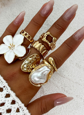 欧美跨境创意滴油花朵微镶指环套