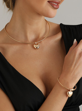 欧美跨境饰品复古爱心蛇骨链项链