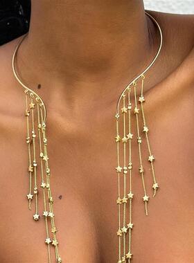 简约几何型星星圆珠锁骨链小众