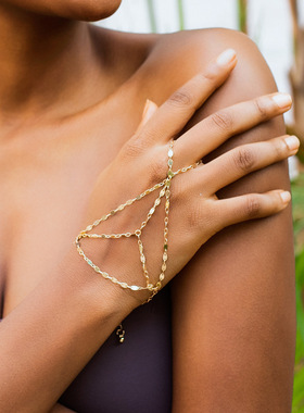 欧美民族风仿珍珠金属连指手链