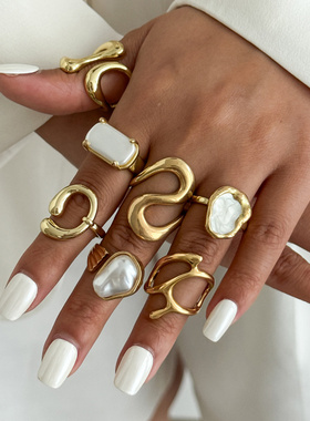 欧美跨境复古巴洛克仿珍珠关节戒