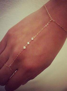 欧美跨境饰品 时尚街头潮流个性连指手链 流行热卖3个钻手链女