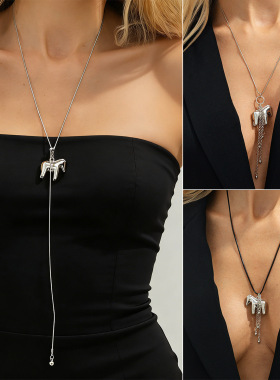 欧美跨境银色小马吊坠小众项链女