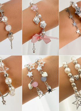 欧美跨境星形吊坠流苏套装手链 ins百搭磁吸心形StarBracelet手饰