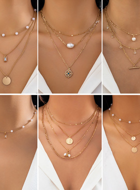 欧美跨境百搭细链条简约水钻项链