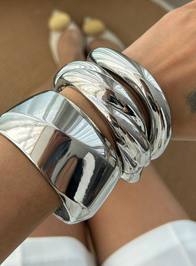 欧美跨境夸张光面时尚宽面开口手