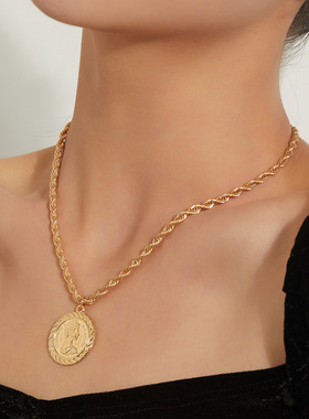 欧美跨境饰品硬币复古金属项链