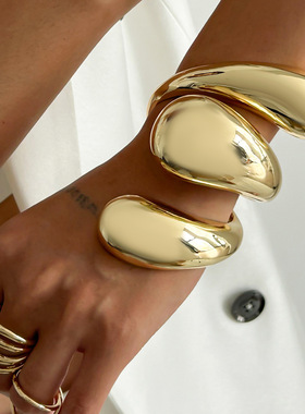 欧美夸张大水滴缠绕手镯女 ins光面重工夸张开口手环bracelet