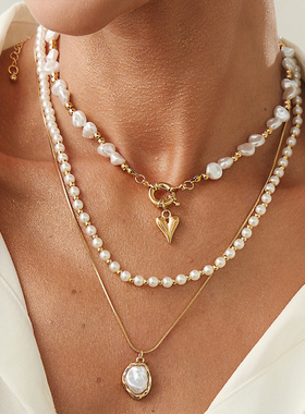 欧美跨境ins简约爱心形珍珠项链