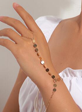 欧美简约金色几何亮片手链女