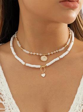 欧美跨境饰品田园仿水晶心形项饰