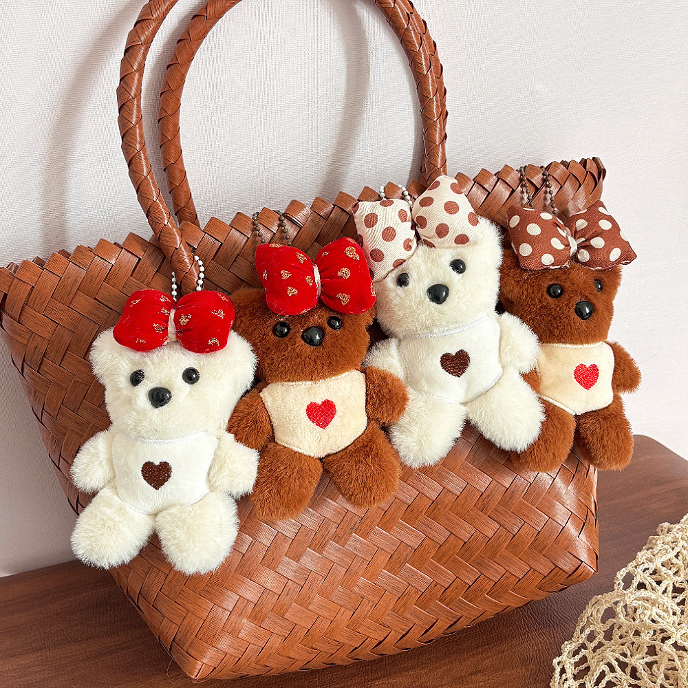 吱吱叫可爱蝴蝶结小熊毛绒公仔挂饰卡通毛绒玩偶钥匙扣挂包包挂件