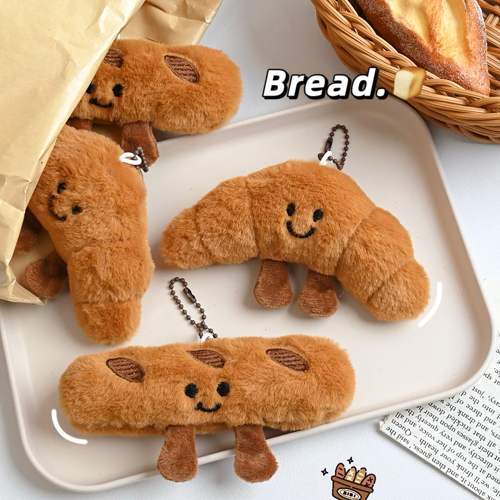 可爱吱吱叫毛绒美食面包挂件