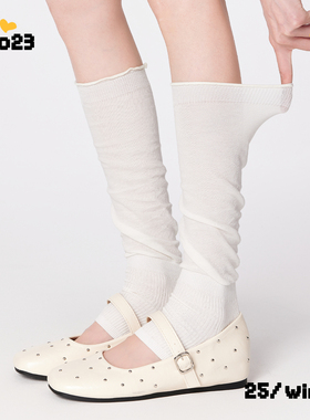 白色踩脚袜套堆堆袜纯色棉透气花边小腿袜芭蕾风袜子女夏薄款