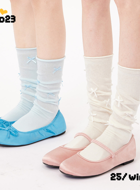 白色袜子女士蝴蝶结miu系堆堆袜春夏薄款韩系芭蕾风少女中筒袜