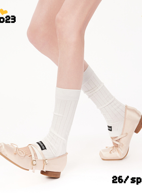 白色韩系布标踩脚袜套女学院风竖纹显瘦堆堆袜春夏ins艺术生袜子