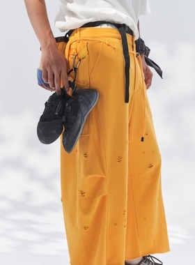 DAIKON Lab.2025ss复古水洗做旧针织亲肤薄款毛圈攀岩主题8分裤