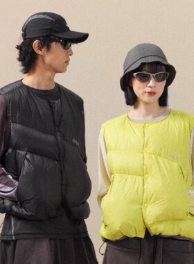 DAIKON Lab25aw户外轻量90白鸭绒保暖撞色两面穿抽绳反光羽绒马甲