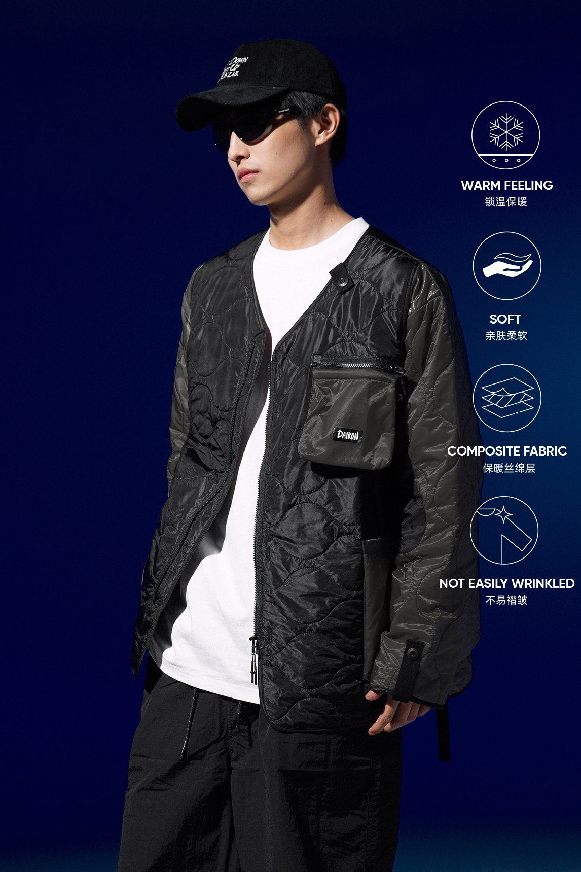 DAIKONLab.薄绗缝内胆拼接外套