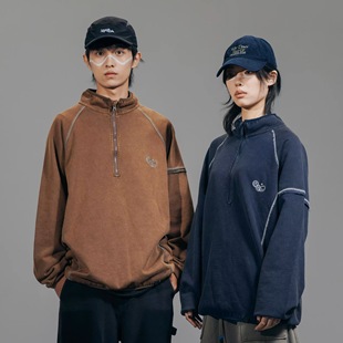 DAIKON Lab24aw山系户外复古撞色线全棉毛圈半拉链针织小立领卫衣