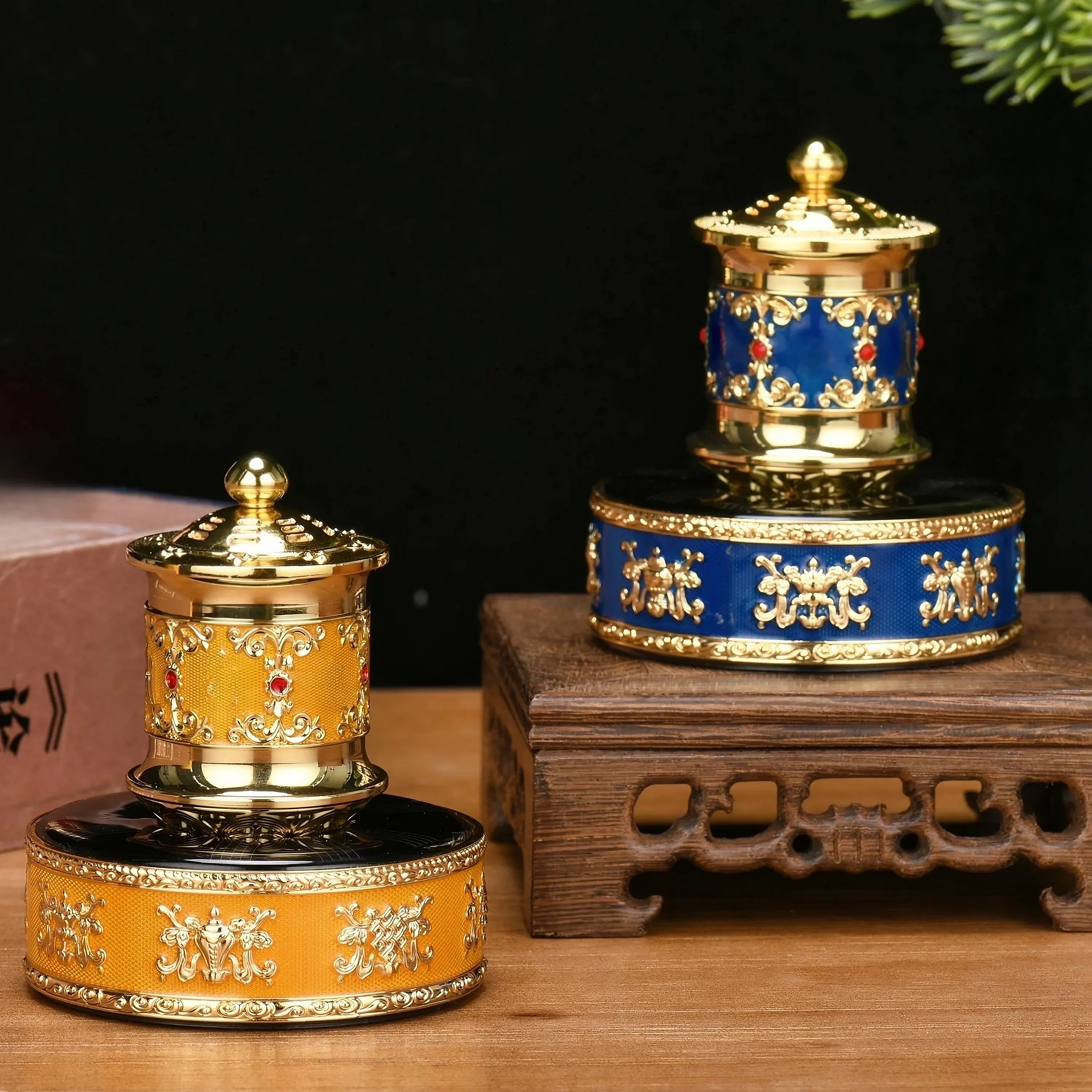 德田太阳能西藏式转金轮筒桶车载旋转永动汽车摆件中控台保平安