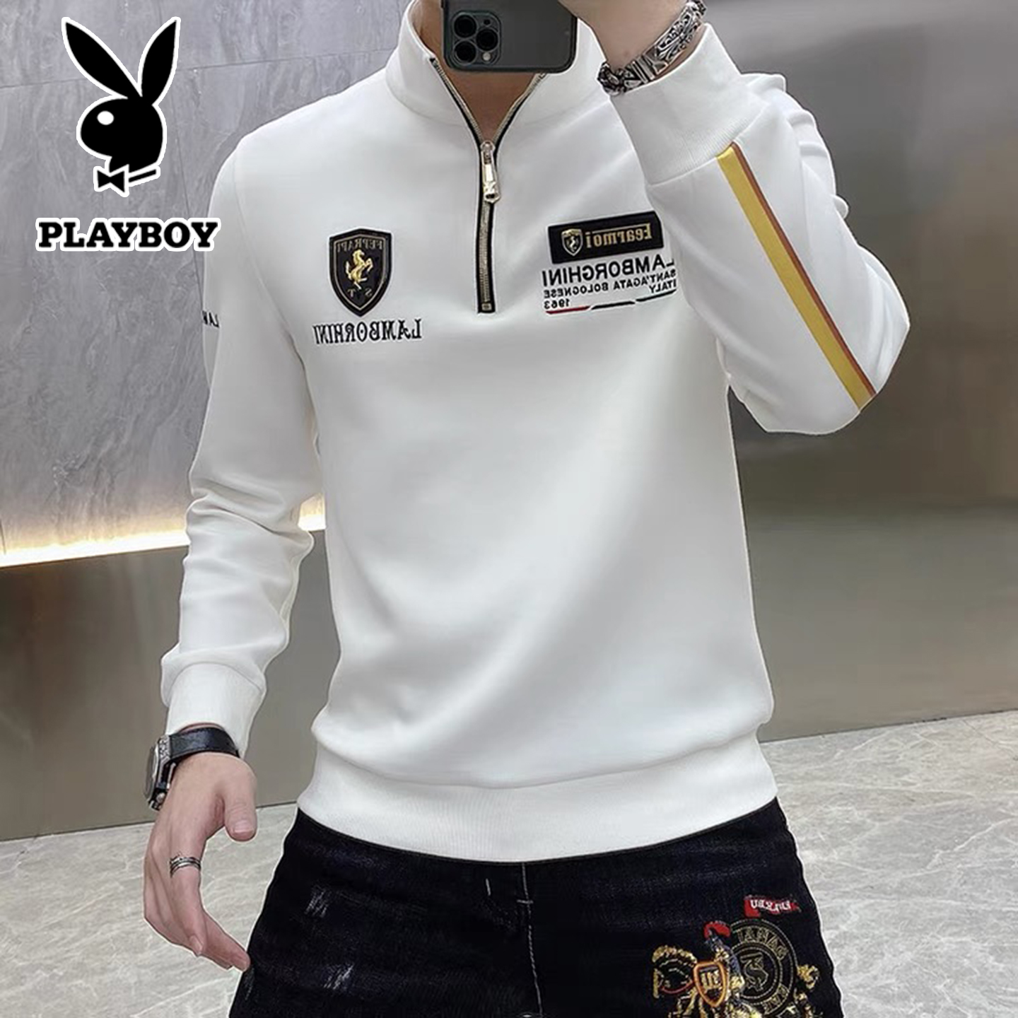 半拉链花花公子休闲立领卫衣男装