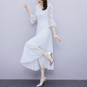 RM20455#夏季新款白色蕾丝连衣裙雪纺显瘦海边度假沙滩裙长裙到脚踝超长款