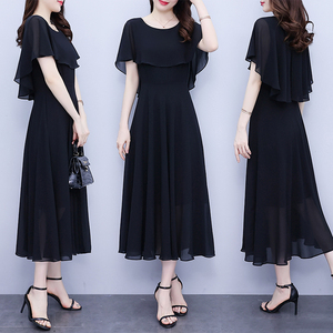 RM20456#斗篷连衣裙夏季女装新款长款大摆脚踝沙滩度假裙子雪纺收腰气质裙