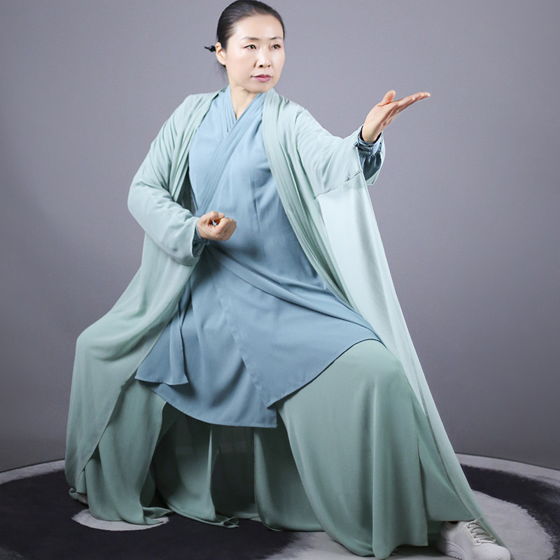 马蕾太极服春夏新款太极拳表演服演出服中国风唯美飘逸款至此青绿