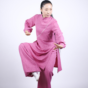 马蕾太极春季新款时尚太极拳武术表演服烫钻款弹力天丝麻薄雾玫瑰