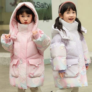 巴拉赫儿童羽绒服女小童中长款洋气童装宝宝冬季免洗加厚保暖外套