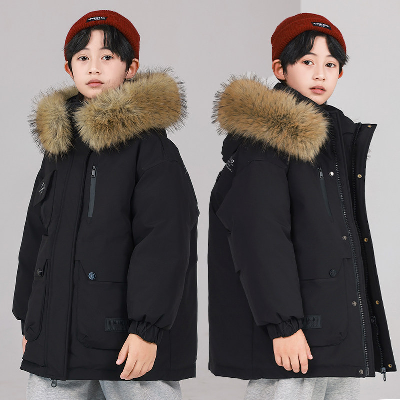 儿童羽绒服男款冬季新款工装派克服男童冬装大童加厚保暖防寒外套