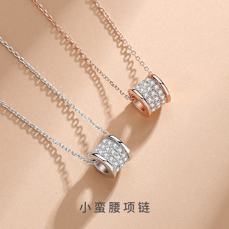 925纯银小蛮腰项链女韩版简约轻奢高级感锁骨链ins风网红满钻吊坠