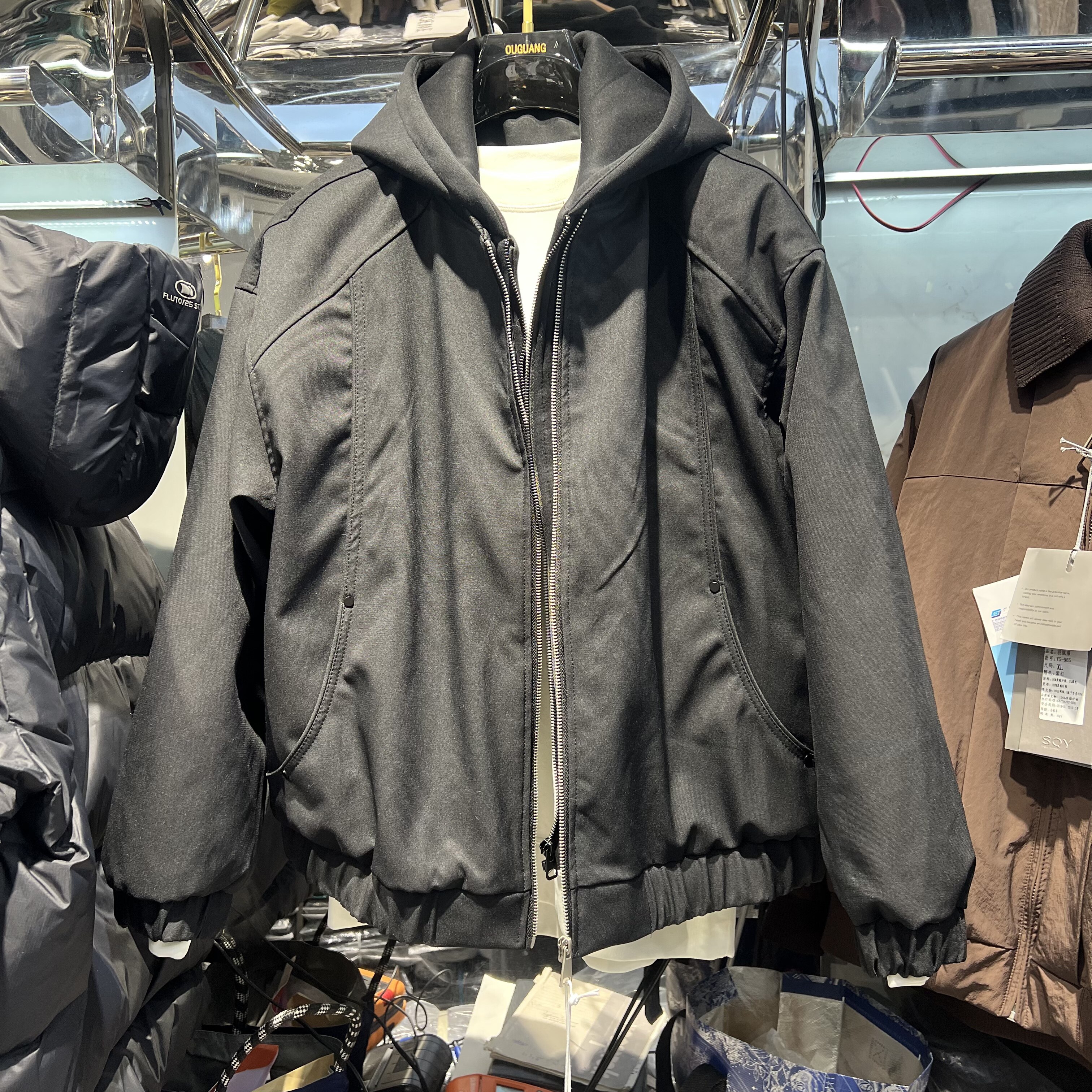 实体冬季男士座山雕加厚加绒假两件连帽棉服男撞色飞行夹克外套男