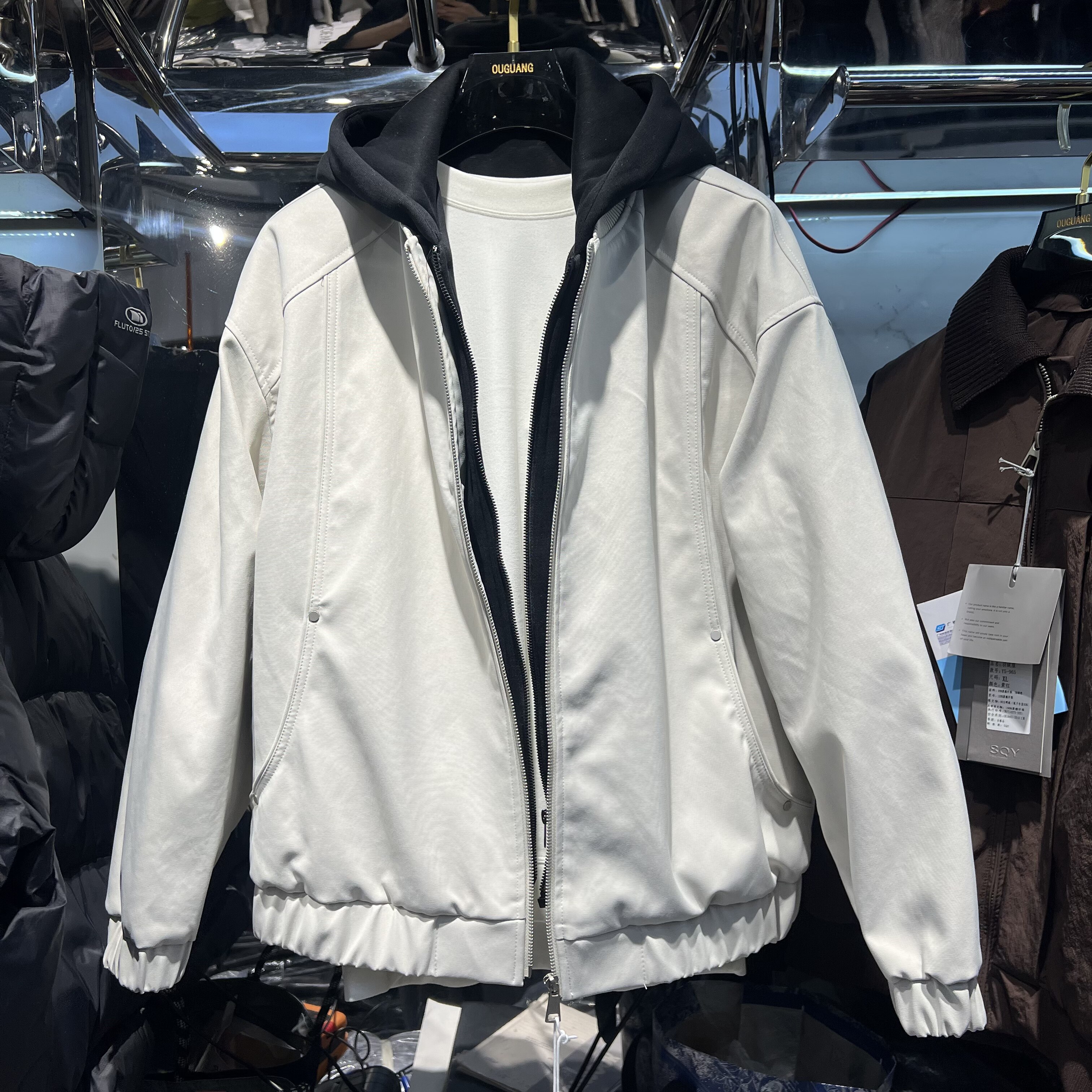 实体冬季男士座山雕加厚加绒假两件连帽棉服男撞色飞行夹克外套男