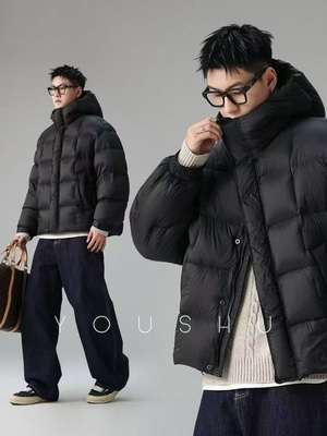 实体90绒白鸭绒连帽高充绒量泡芙羽绒服男士冬季新款宽松潮牌外套