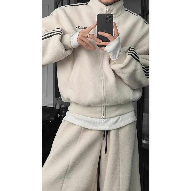 秋冬季新品美式复古运动个性老钱风潮流百搭立领外套宽松长裤套装