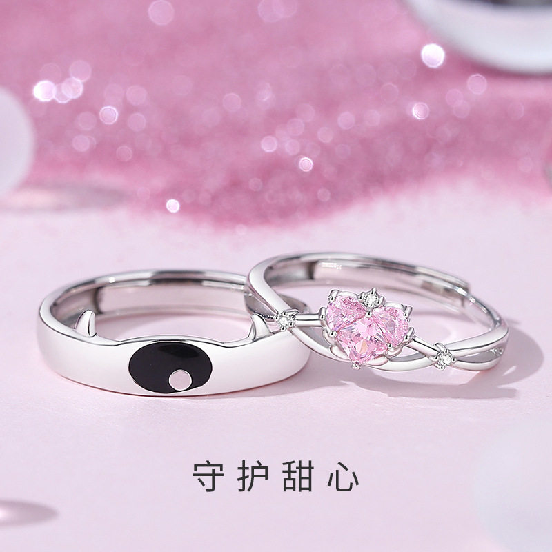 原创甜心小恶魔情侣戒指纯银一对小众设计感男女对戒得物ins指环