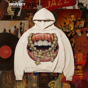 小众休闲宽松街头连帽衫 美式 钻石齿交叉印花连帽卫衣外套男女秋季