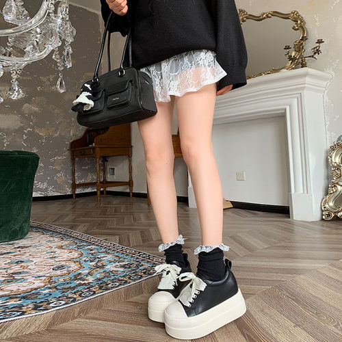 小个子圆头鞋增高9CM增高鞋女新款内增高黑色厚底鞋百搭增高鞋