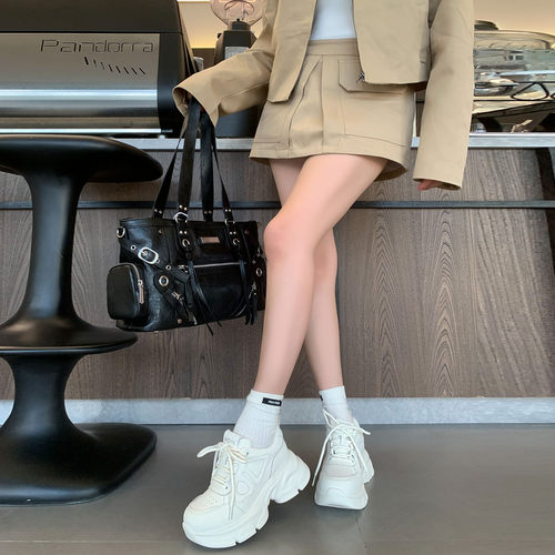 内增高8cm厚底小白老爹鞋女