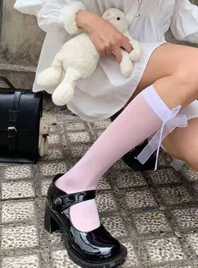沐阮白色袜jk长筒过膝黑色丝袜蝴蝶结lolita半截及膝