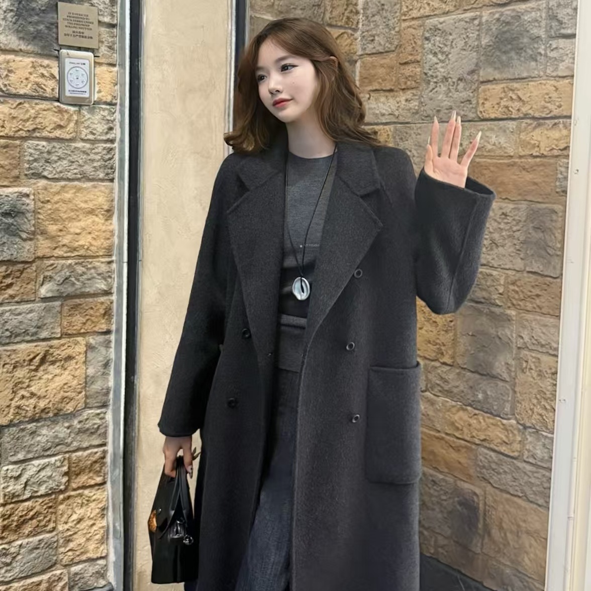 1213studio2025新款小个子赫本风长款灰色毛呢外套女秋冬斗篷大衣