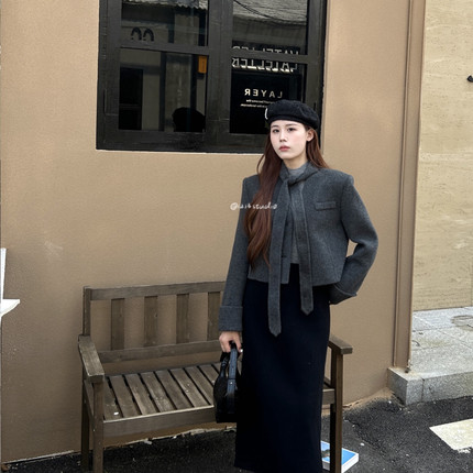 1213studio2024短款立领一粒扣羊毛双面毛呢大衣外套百搭休闲秋冬