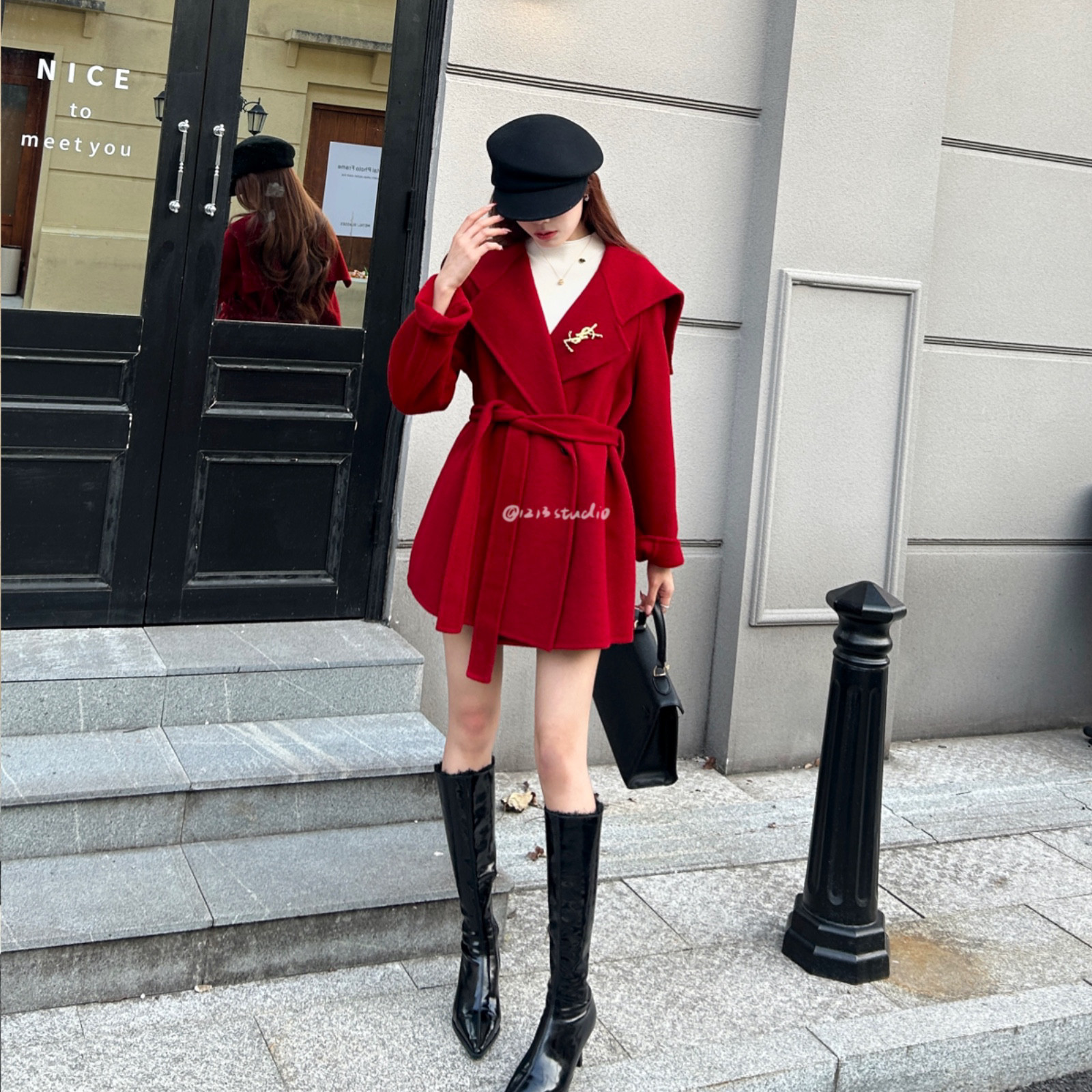 1213studio海军领双面羊绒大衣2024秋冬新款气质洋气羊毛呢外套女