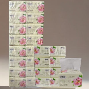 80包美家欣压花抽纸纯木浆可湿水餐巾纸家用饭店餐饮纸抽软抽