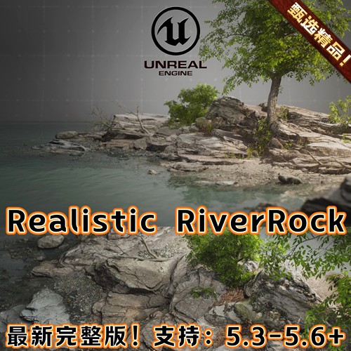 UE5虚幻5.6+ Realistic RiverRock 超写实河边植被石头树木模型包