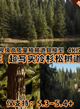 UE5.4虚幻5超写实高质量自然环境生态场景道具冷杉松树林植被绿化