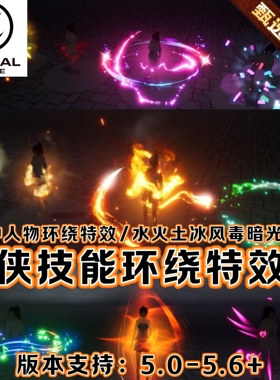 UE5虚幻5中国风仙侠人物狂战士角色技能粒子Buff环绕升级魔法特效