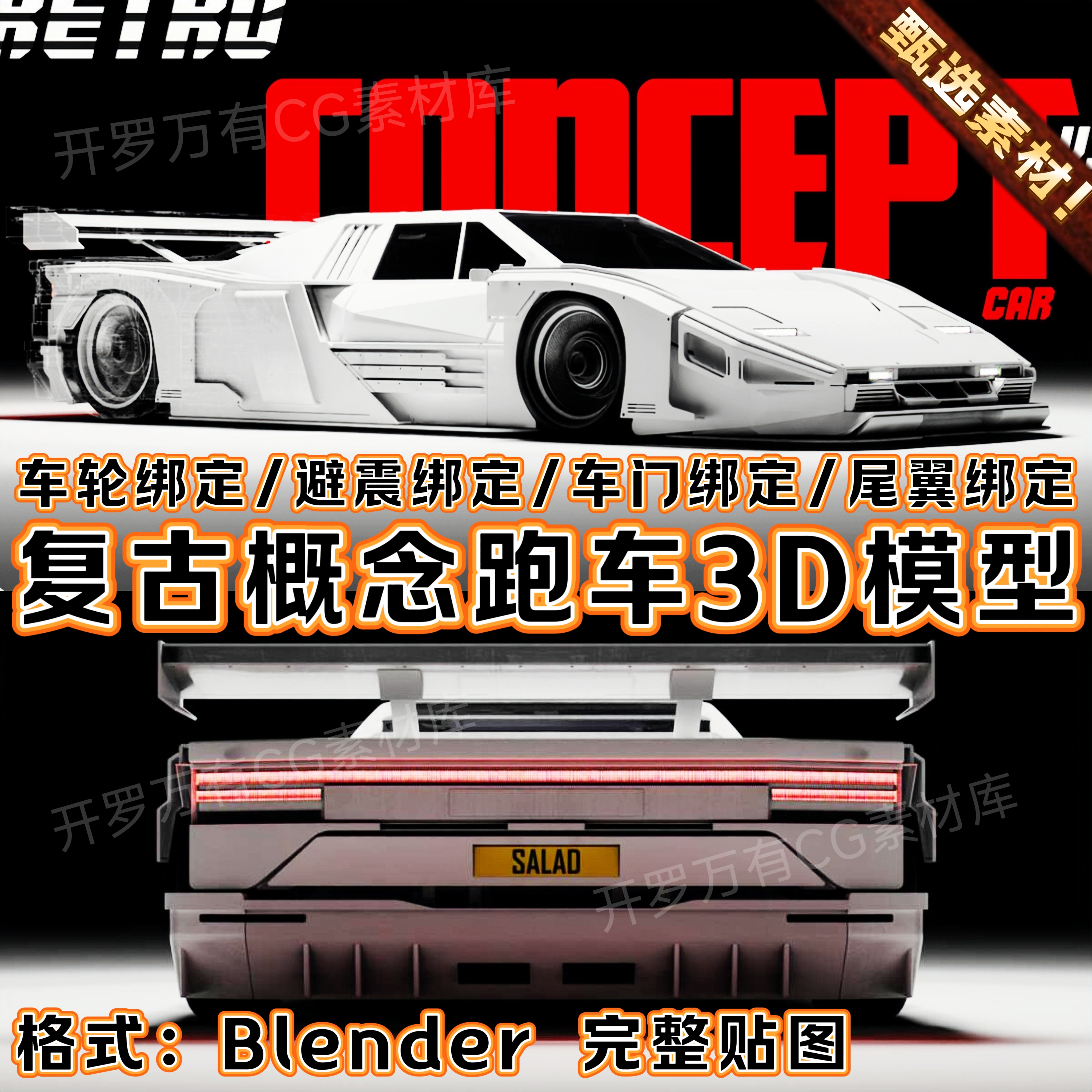 Blender素材复古概念科幻城市赛博朋克2077游戏跑车辆载具3D模型